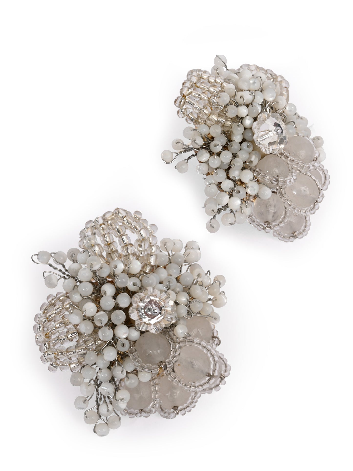 Silver Plated White Floral Stone Earrings