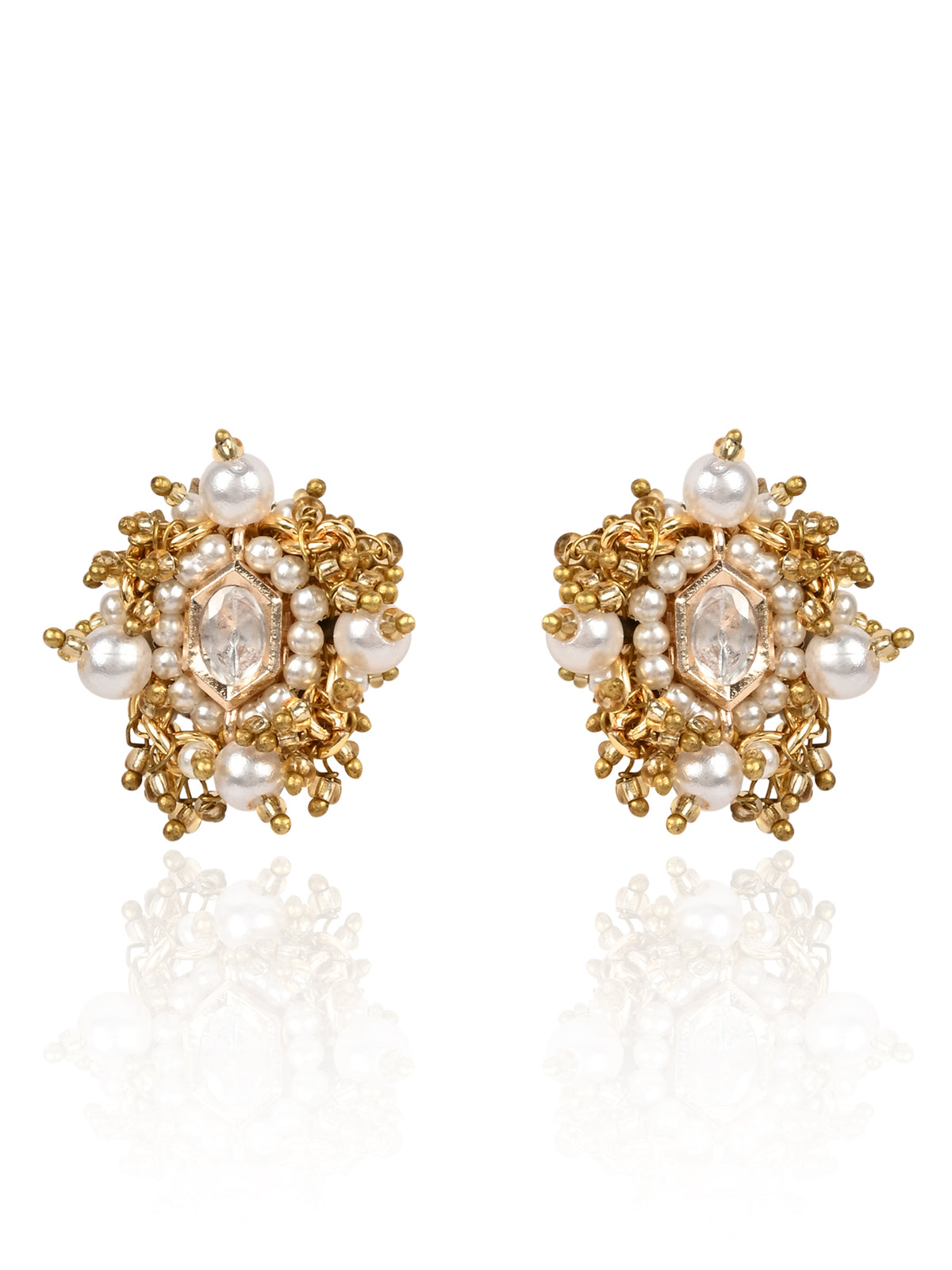 Golden Stud And Cuff With Connector Statement Earrings With Kundan Setting