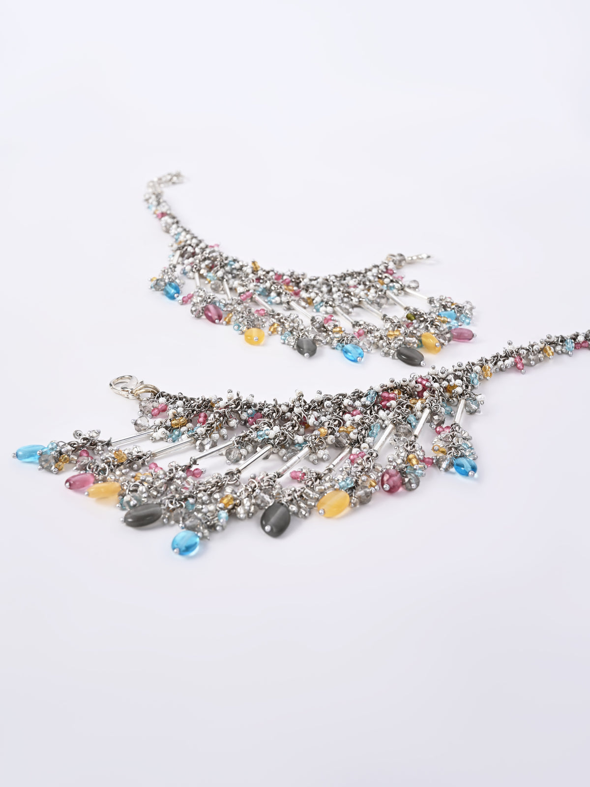 Silver Toned Mini Kaleera With Pearls In The Hangings In Silver Chain
