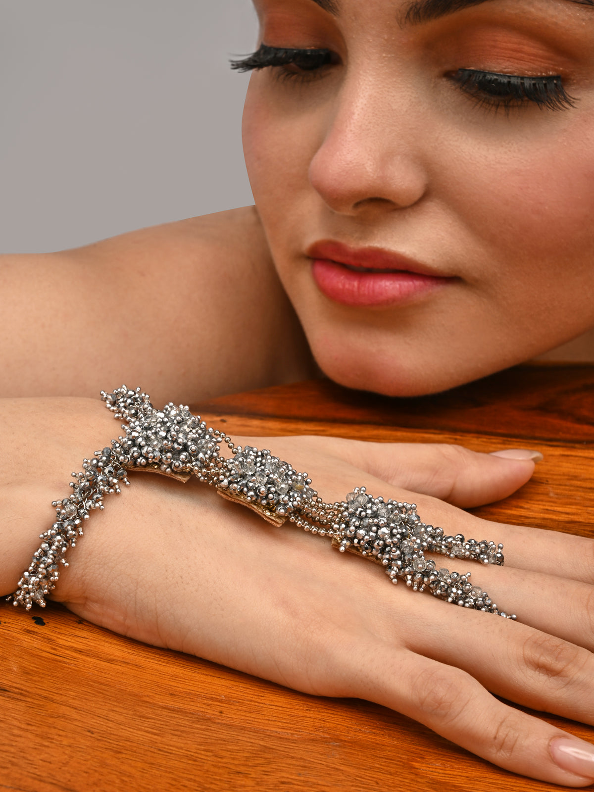Silver Statement Hand Harness Bracelet with Ring | Statement Hathphool Hand Chain | Bridal & Festive Silver Jewellery