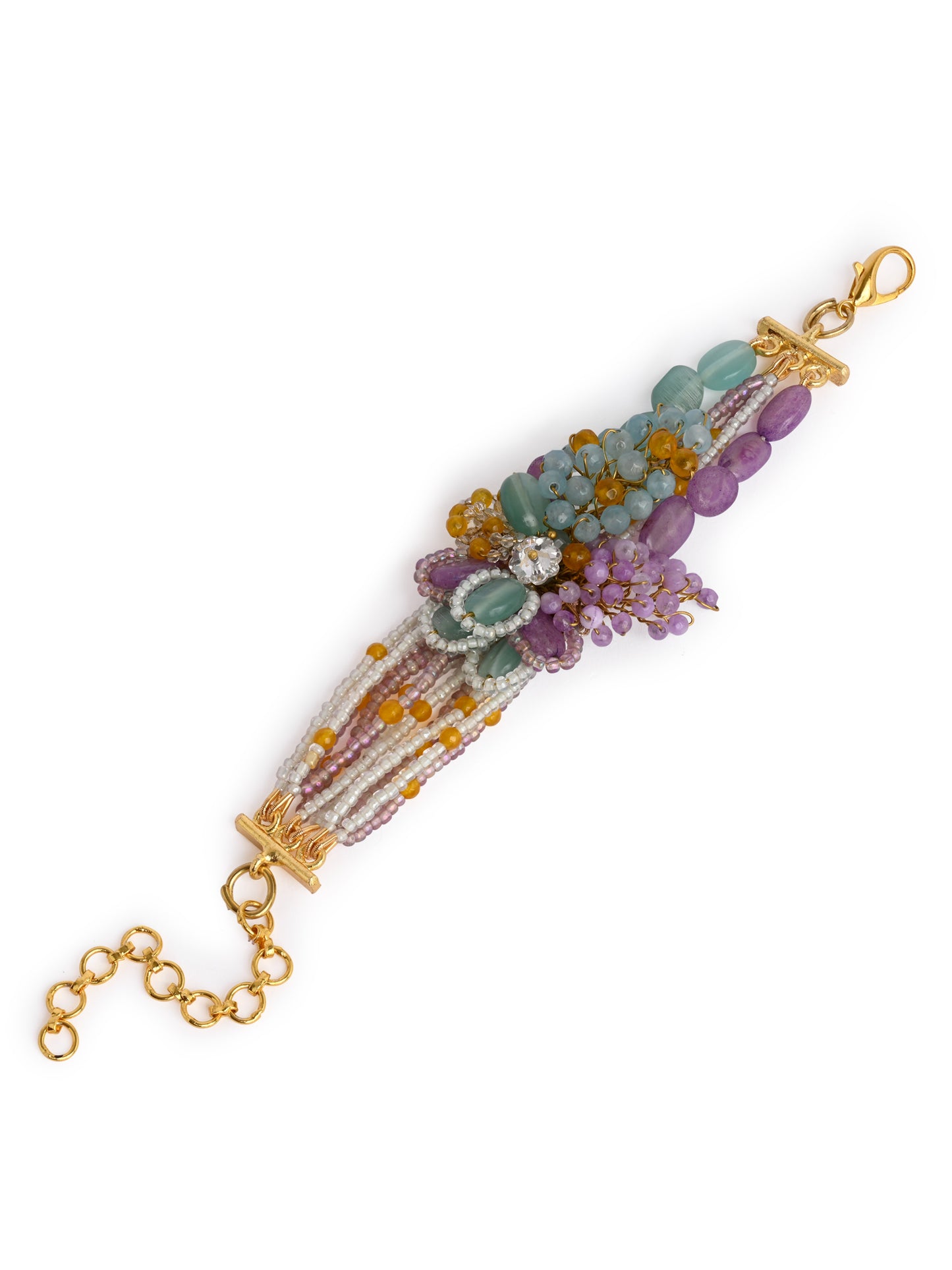 Gold Plated Colourful Stone Adjustable Bracelet For Weddings