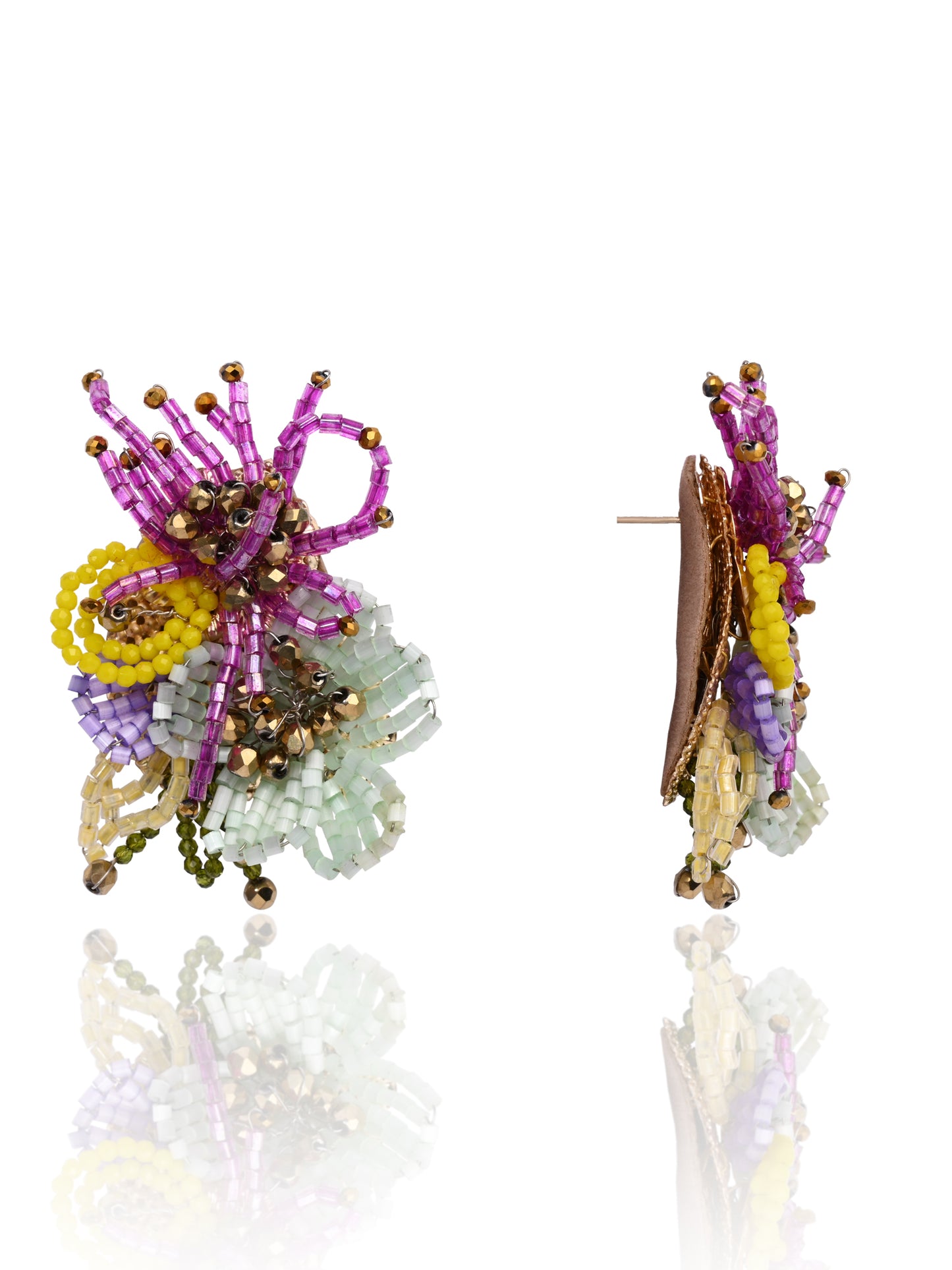 Colourful Crystal Beaded Flower Abstart Big Studs