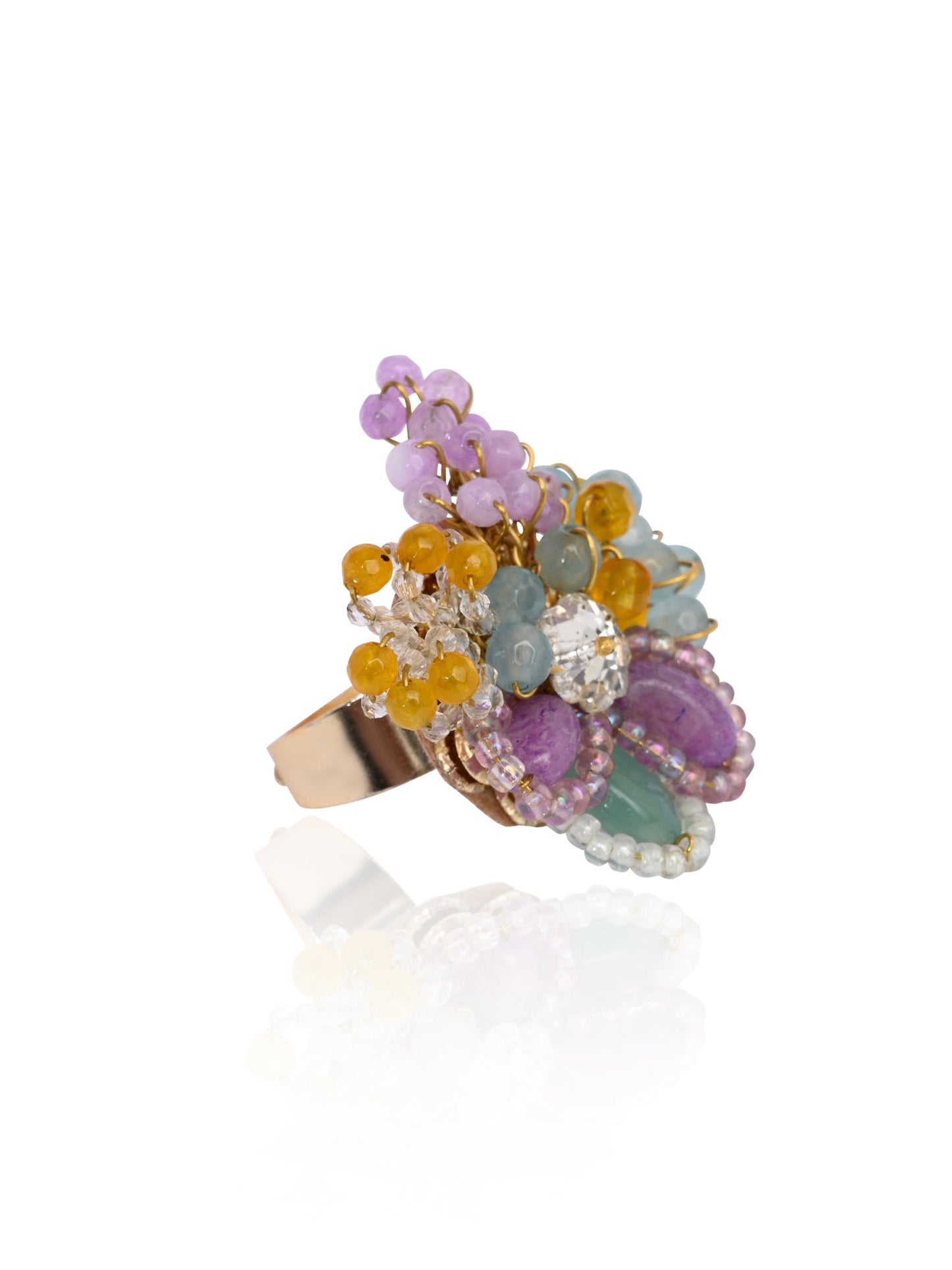 Adjustable Colourful Stone Finger Ring For Women