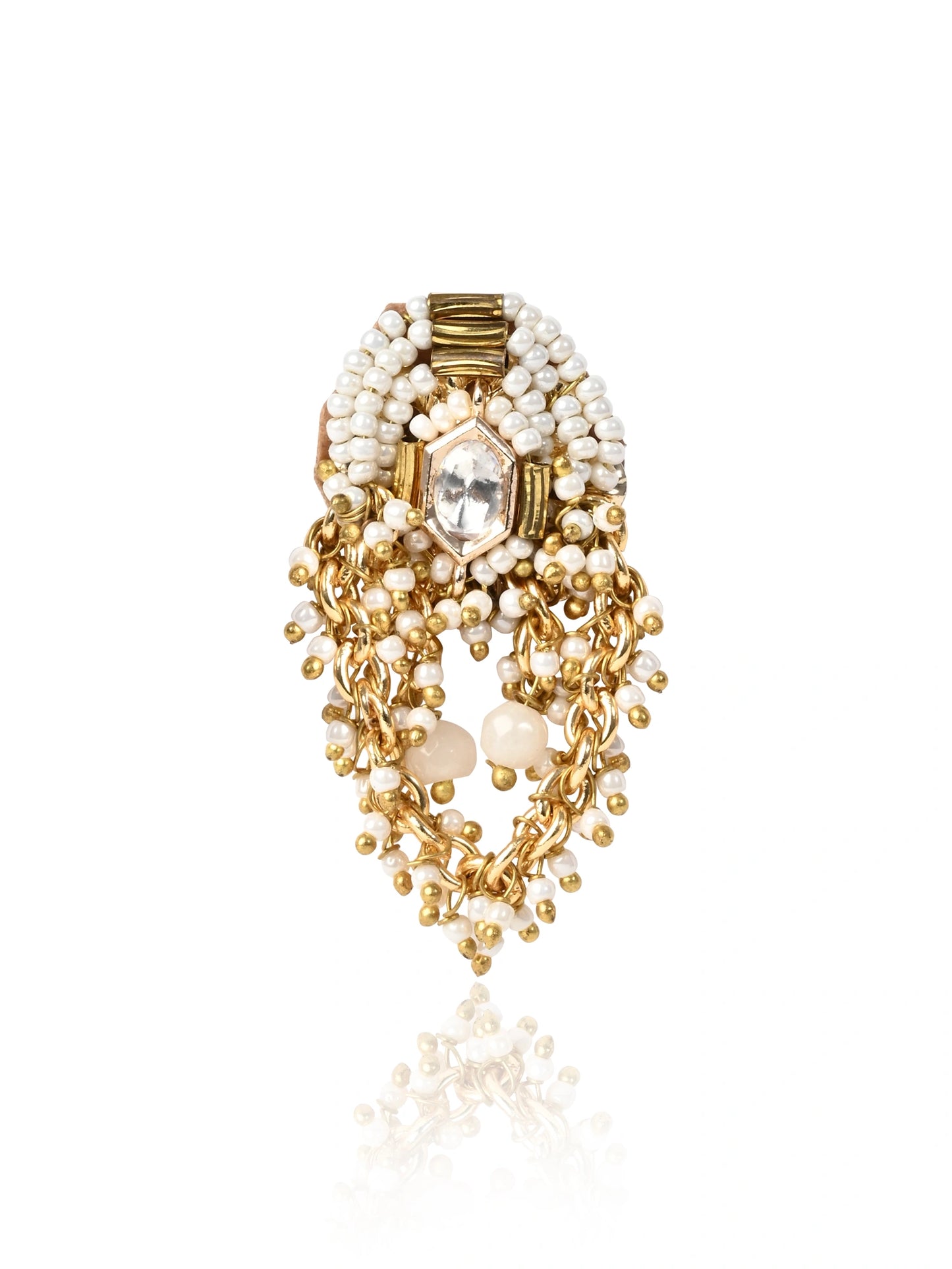 White and golden ring with kundan detailing