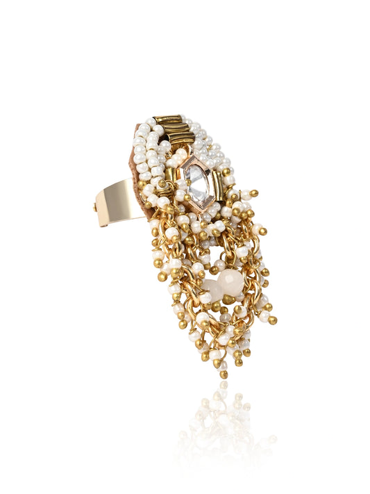 White and golden ring with kundan detailing