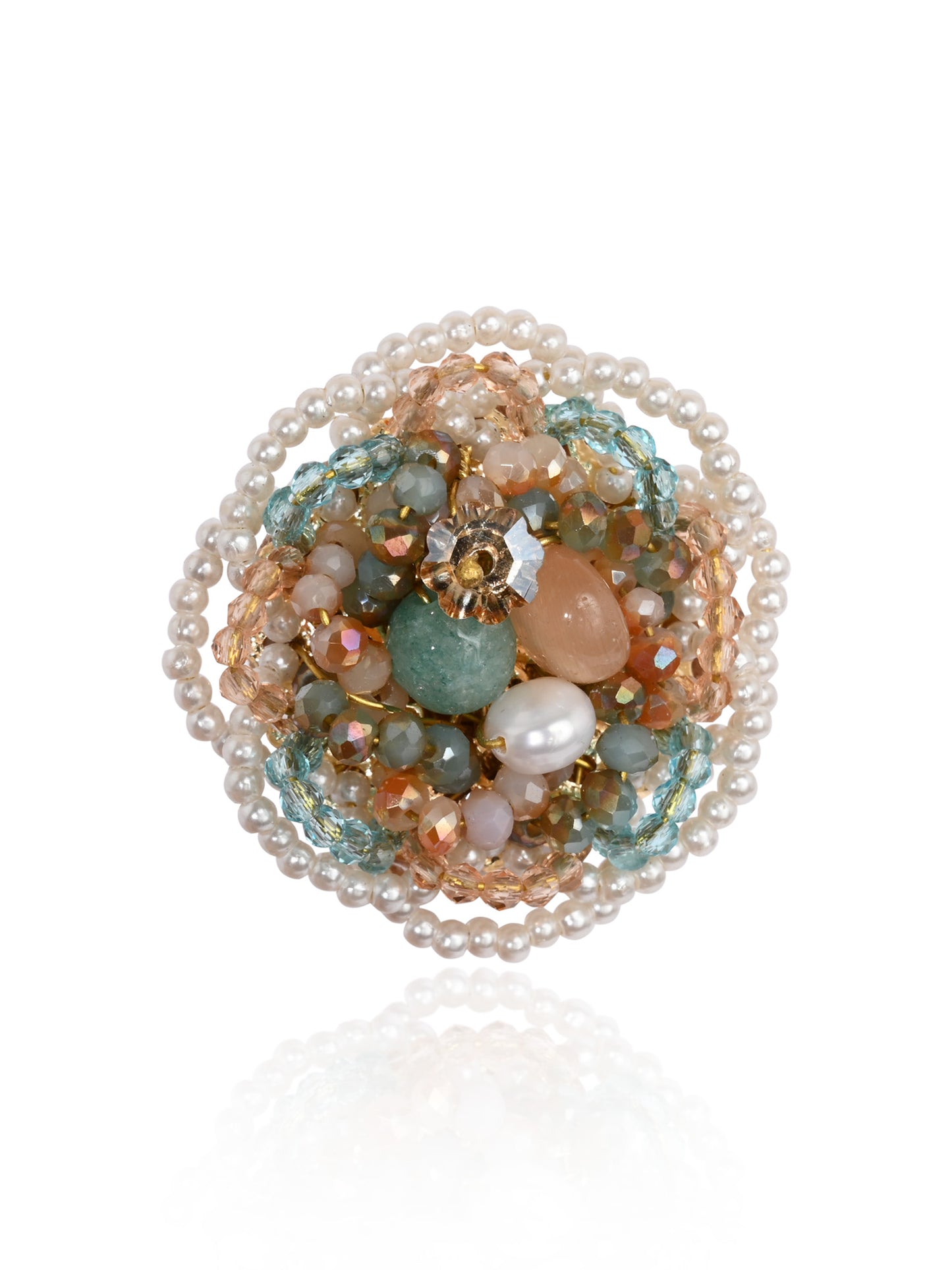 Multicolour Flower Pearl Beaded Stone Choker Earrings Ring & Bracelet