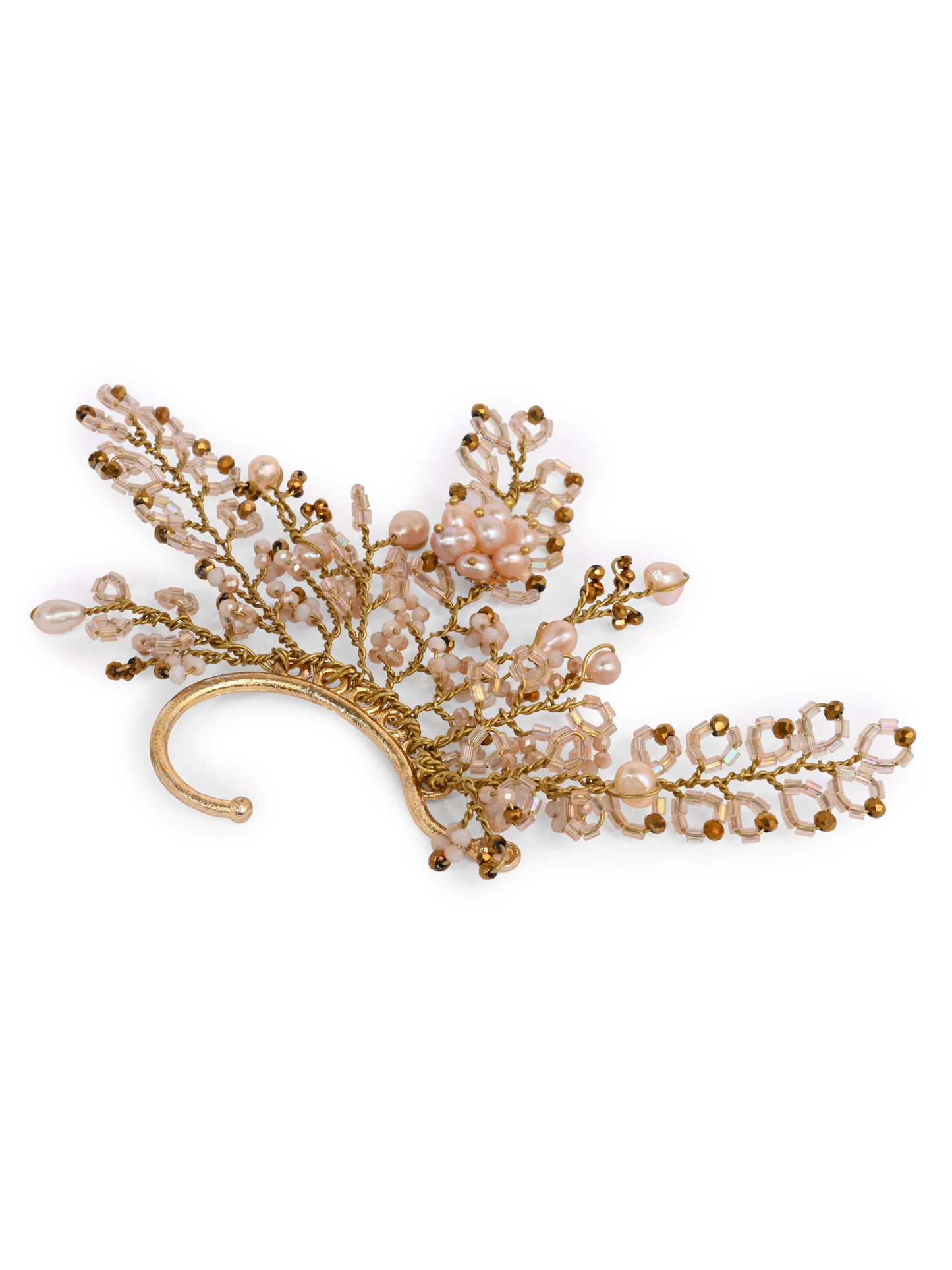 Peach Pearl Gold Plated Designer Ear Cuff For Haldi Mehendi Wedding
