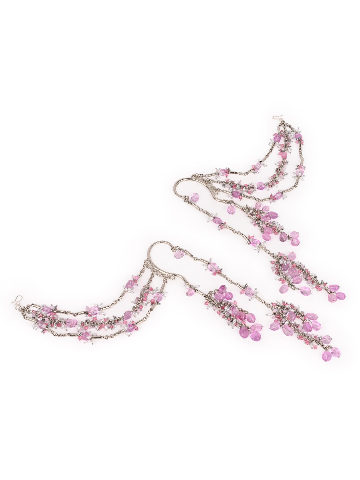 Viral And Trending Silver Plated Earcuff Earrings With Hair Extension Layers For A Fusion Style