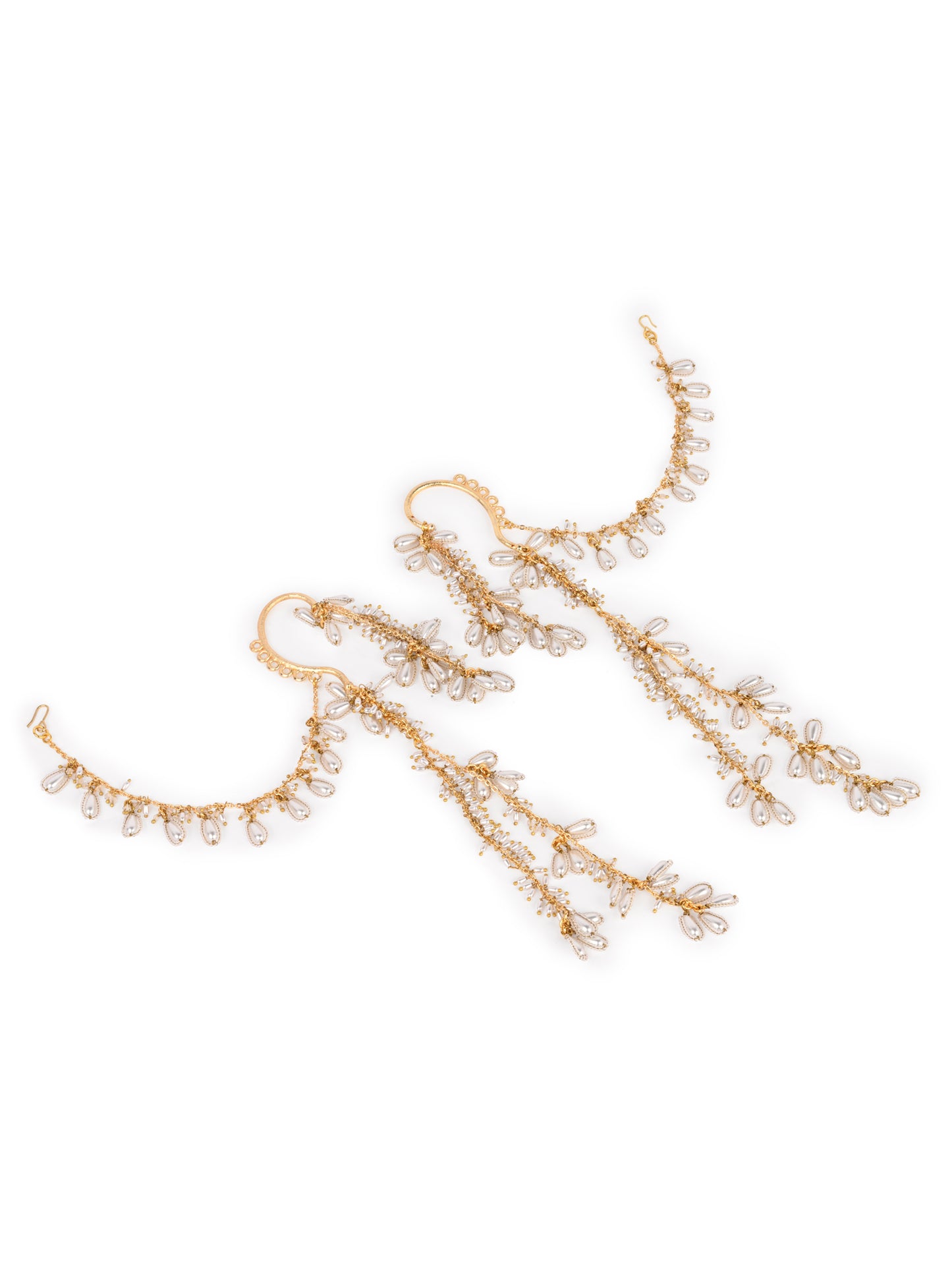 Pearl Drop Bunches Hangings Earcuff With Side Kaan Chain Bejeweling The Hair Style