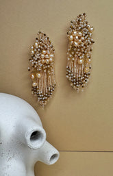 fresh water pearl floral long earrings
