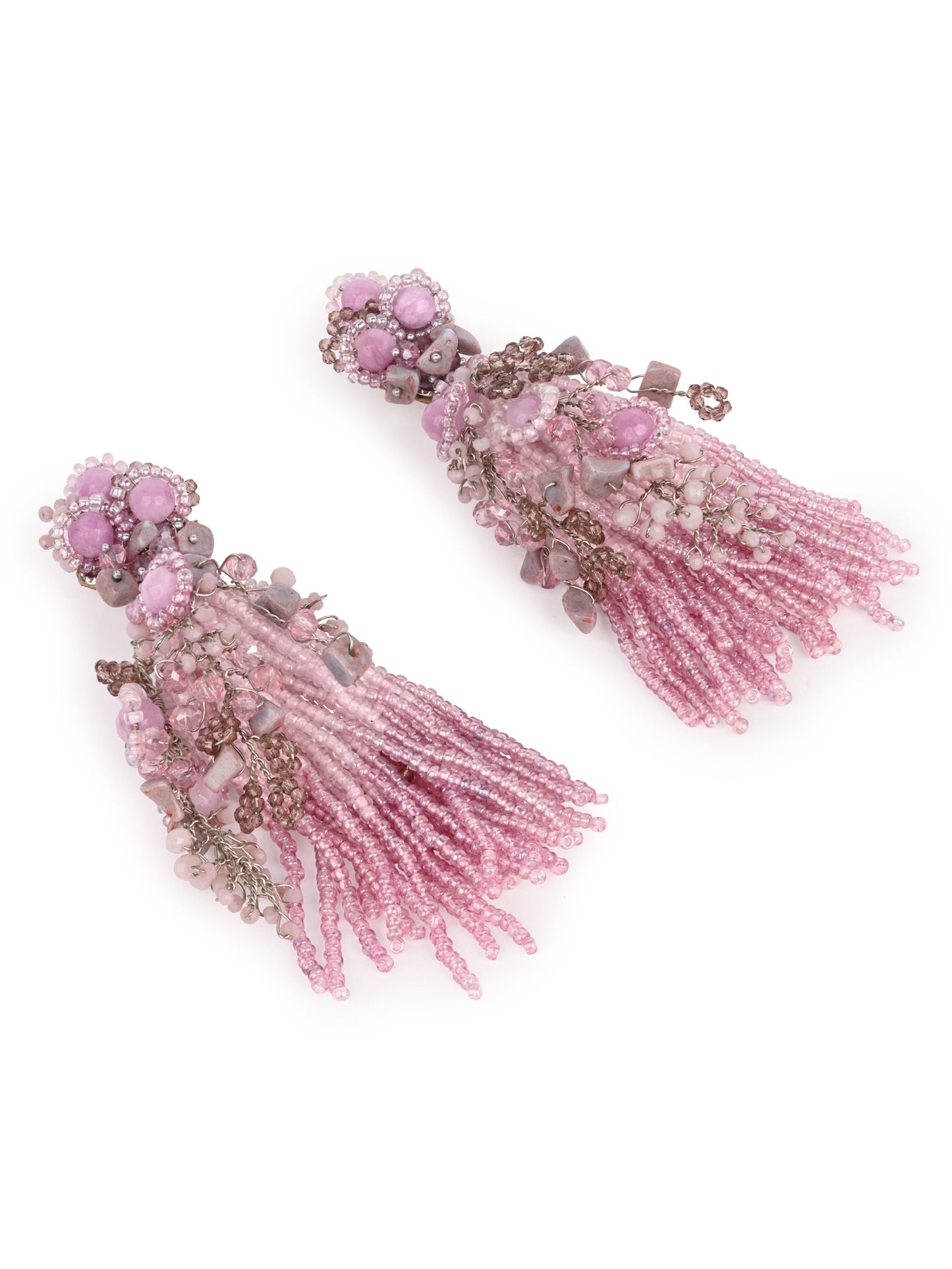 Mauve Stone Jhumka Long Earrings
