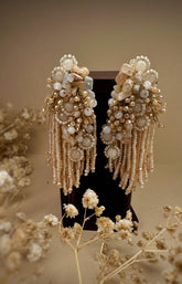 Handcrafted Pearl & Crystal Cascading Statement Earrings