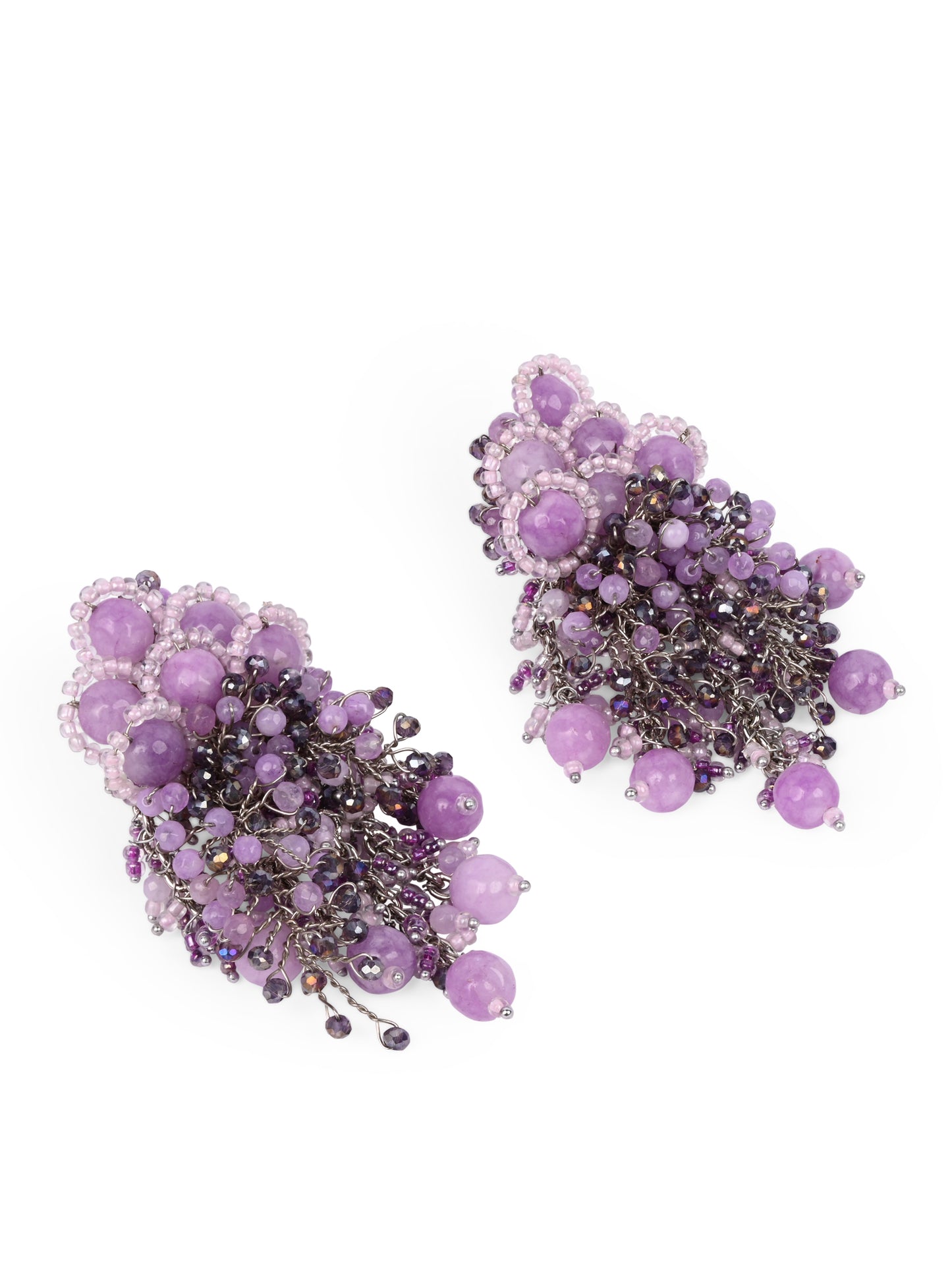 Designer Long Earrings With Purple Lilac Stones