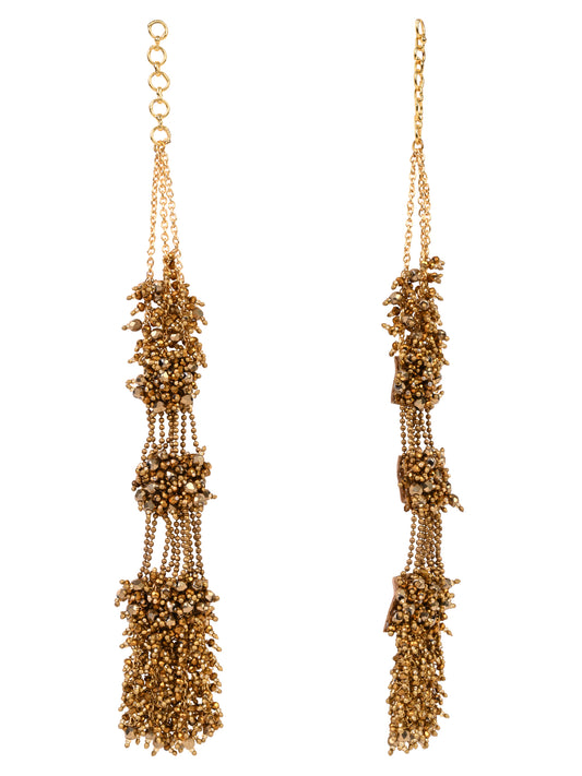 Gold Plated Handcrafted Three Layer Gold Metallic Earrings With Top Extension