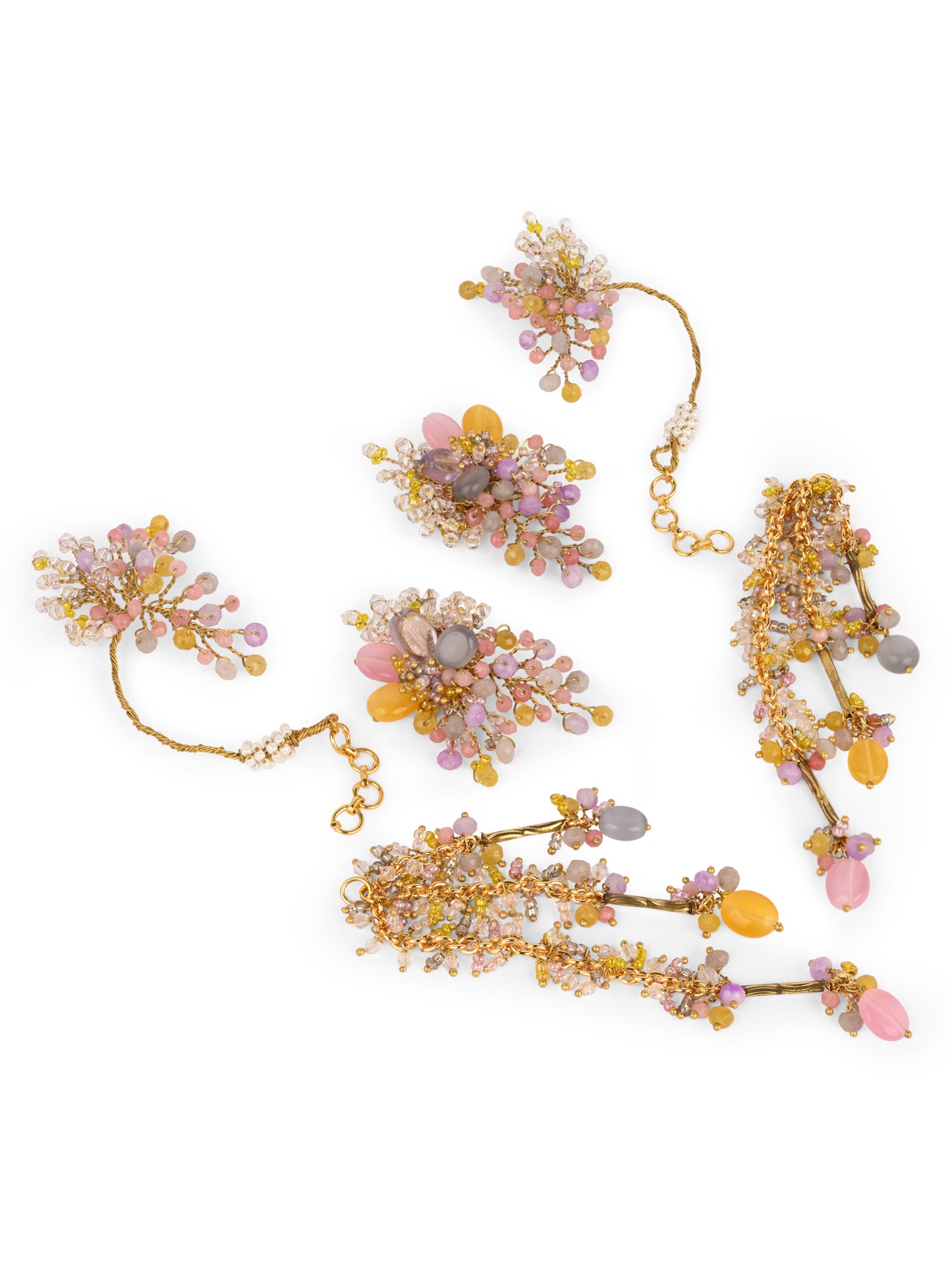 Handcrafted Three Layer Detachable Cuff Earrings Designed With Multicolour Stones