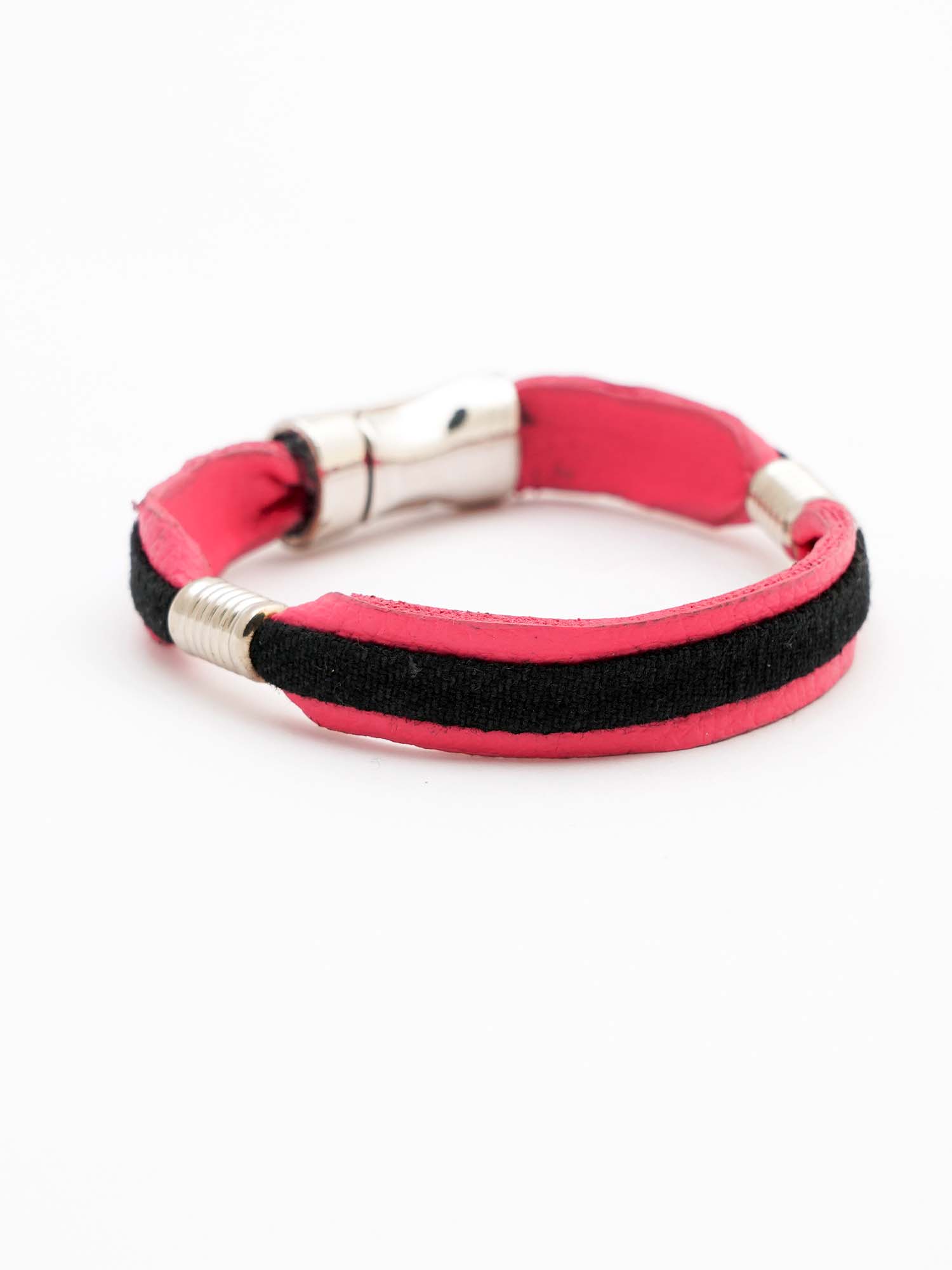 Pink and Black leather bracelet for men