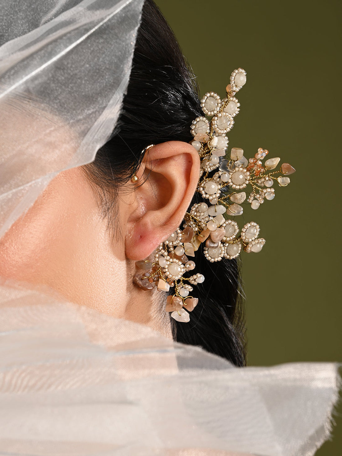 Floraa gold and beige ear cuff – contemporary luxury jewellery