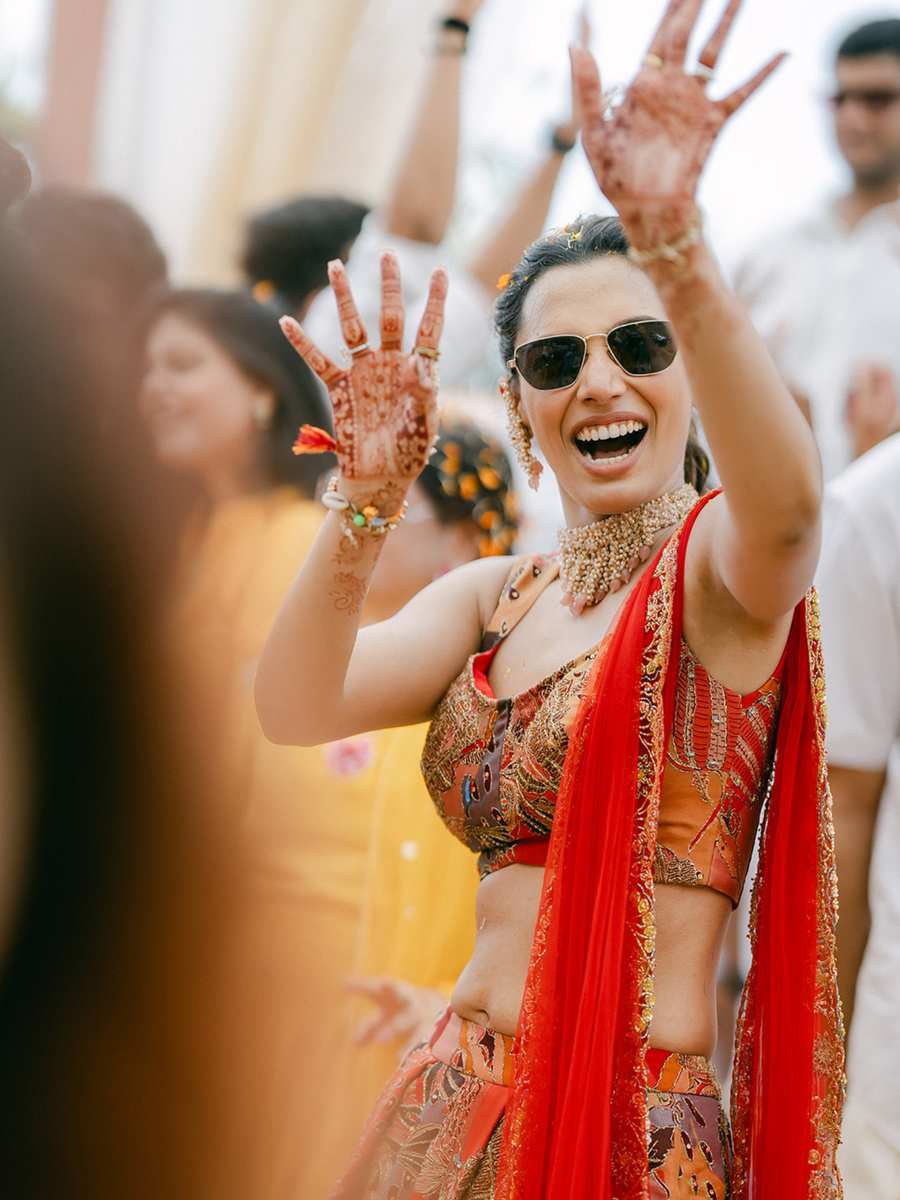 Banika Customised Orange-Gold Statement Jewelry Set FOR MEHENDI