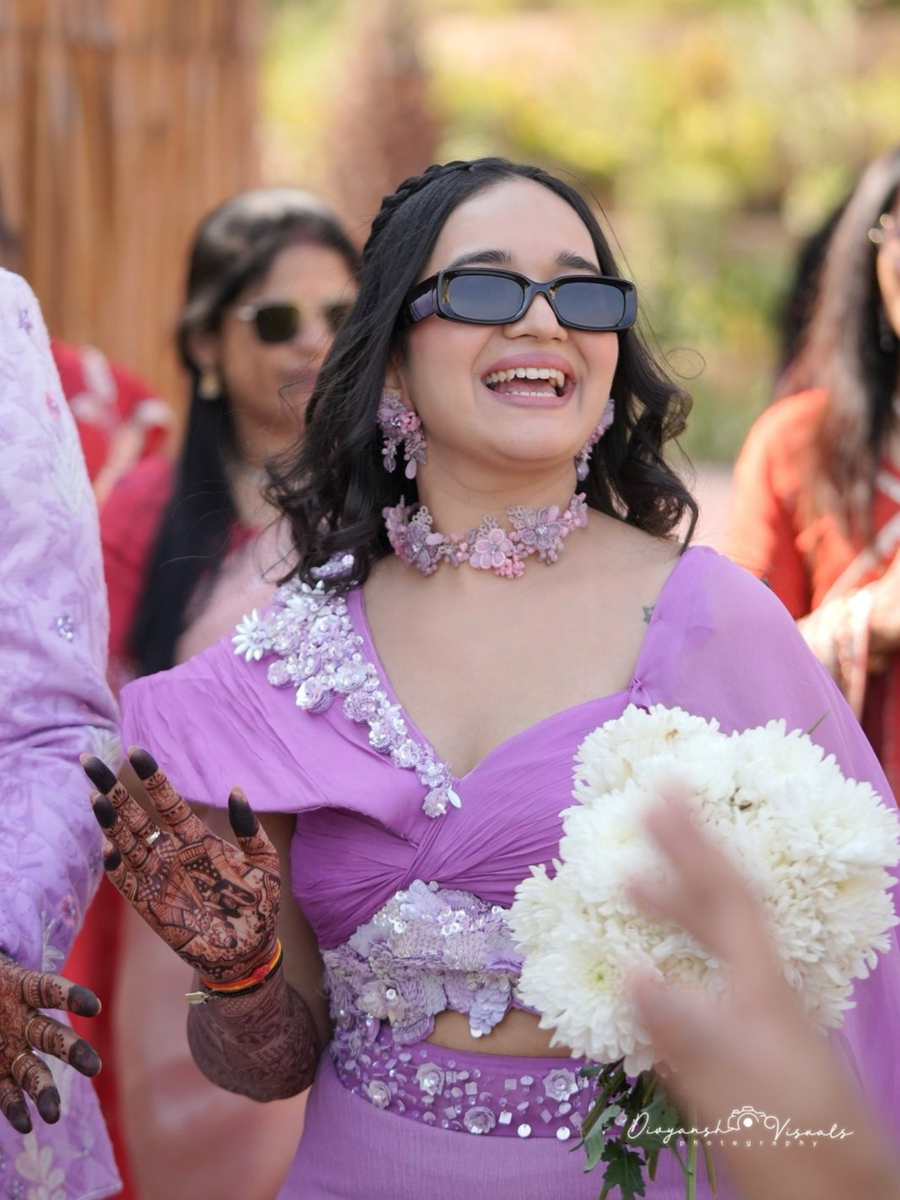 Urvashi Customised Pink & Lilac Floral Carnival Choker Set