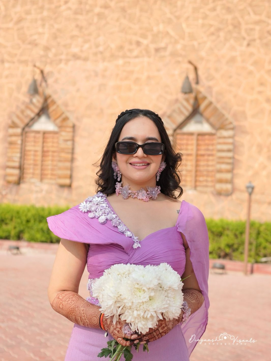 Urvashi Customised Pink & Lilac Floral Carnival Choker Set