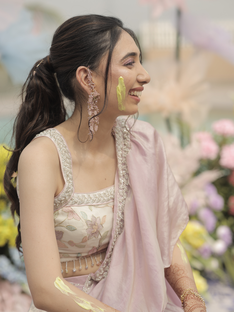 VIPASA Customised Pink KAAN Chain Haldi Earrings