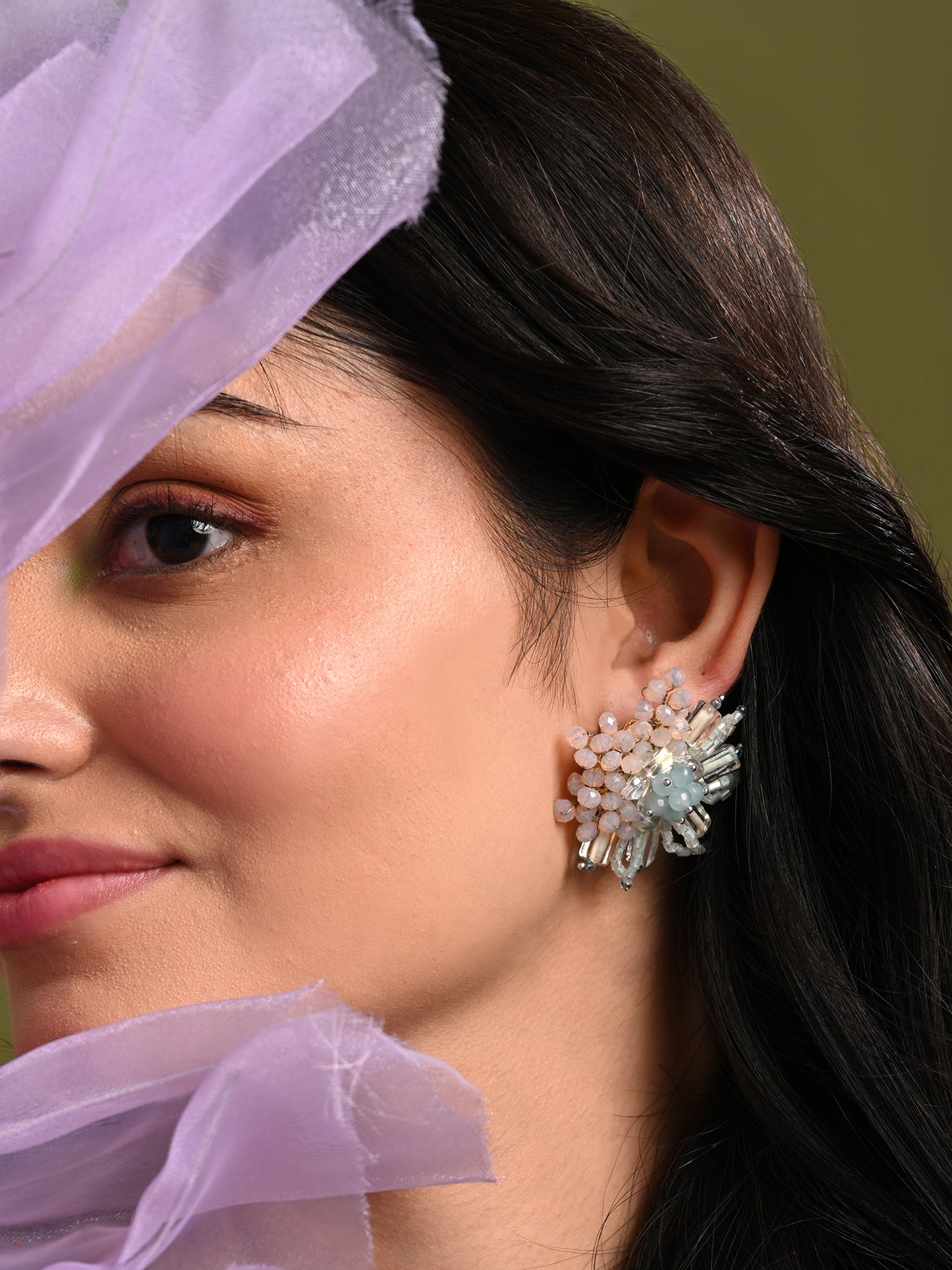 Round Peach And Turq Earrings For Everyday Look