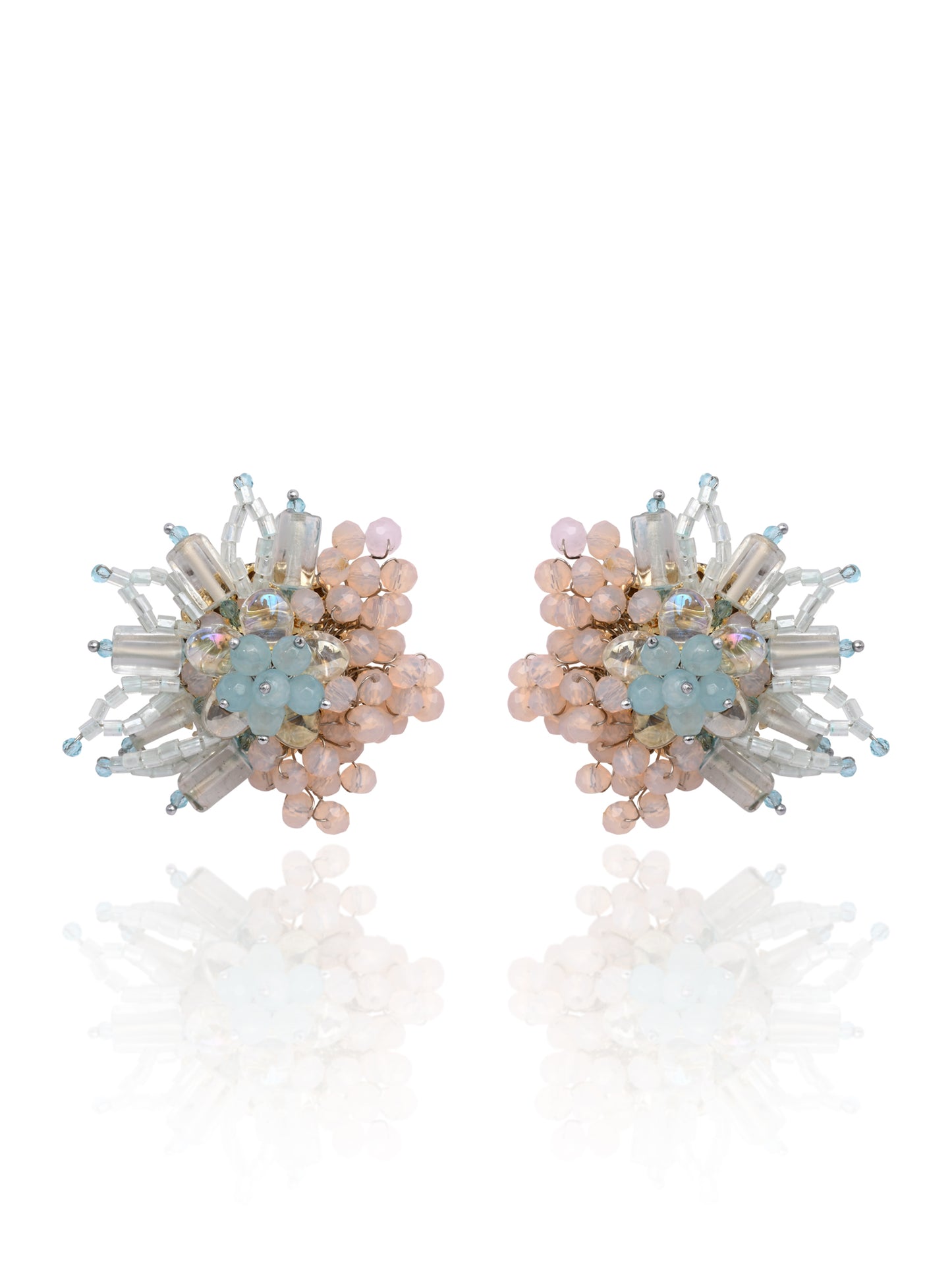 Round Peach And Turq Earrings For Everyday Look