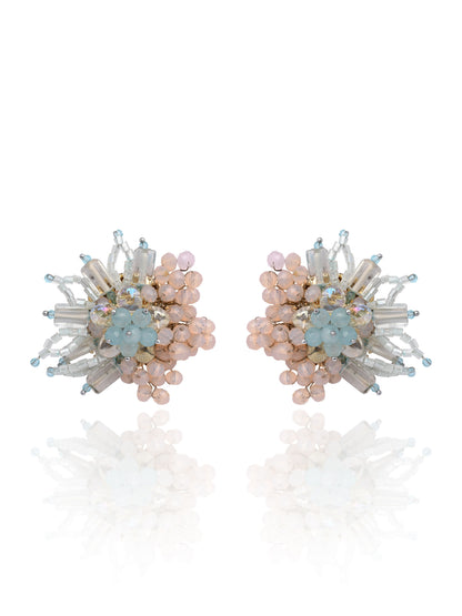 Round Peach And Turq Earrings For Everyday Look