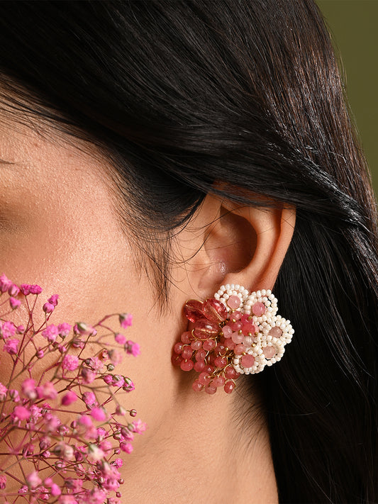 Cherry Red Stone Round Earrings