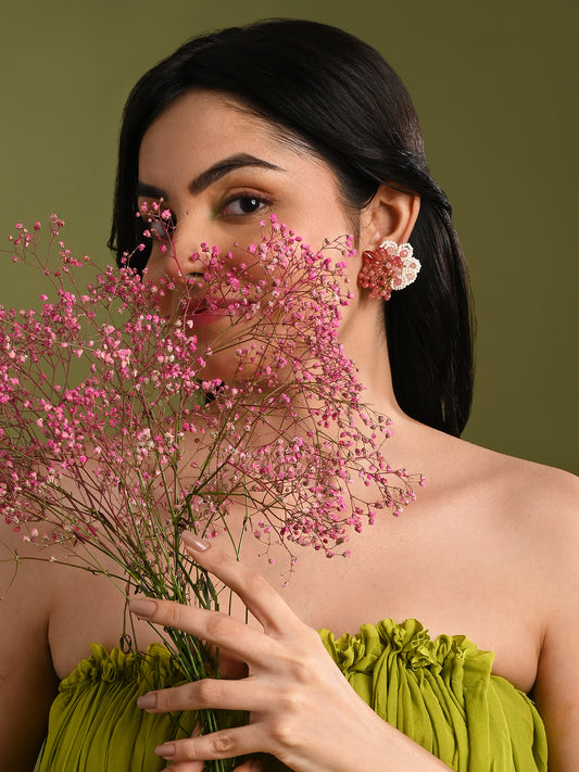 Cherry Red Stone Round Earrings