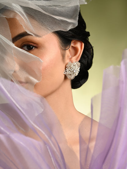 Silver Plated White Floral Stone Earrings