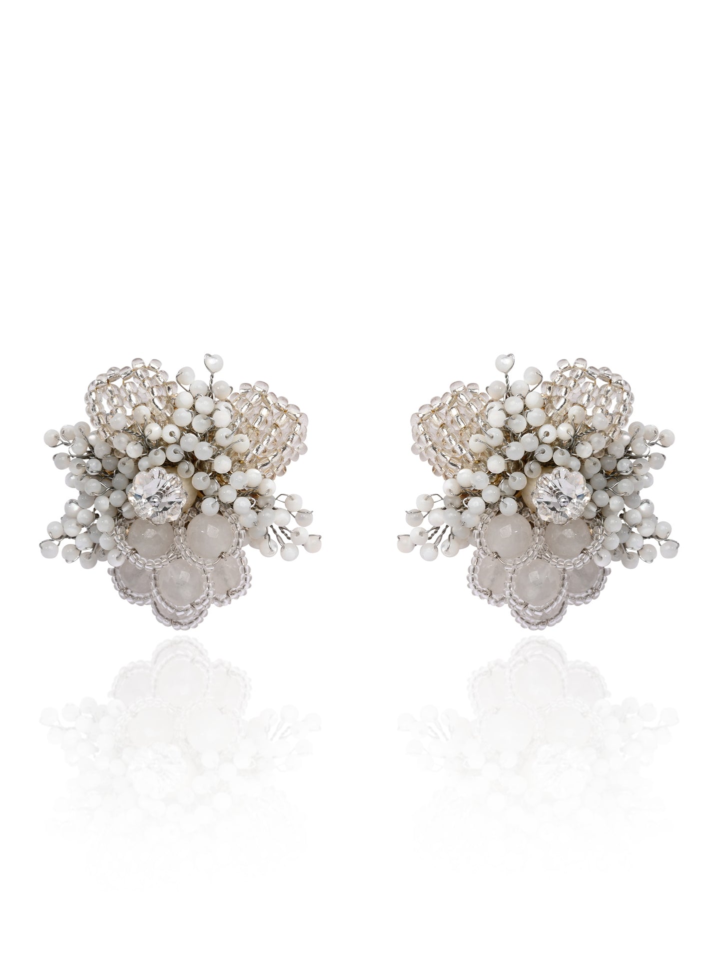 Silver Plated White Floral Stone Earrings