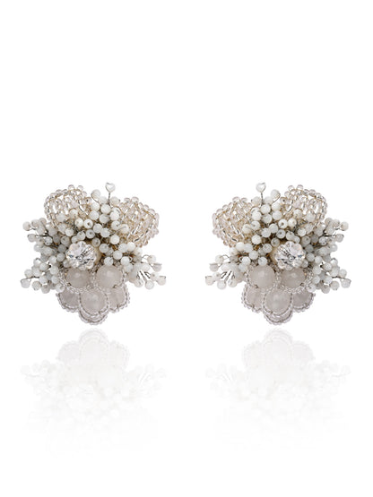 Silver Plated White Floral Stone Earrings