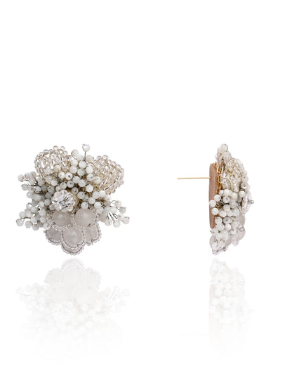 Silver Plated White Floral Stone Earrings