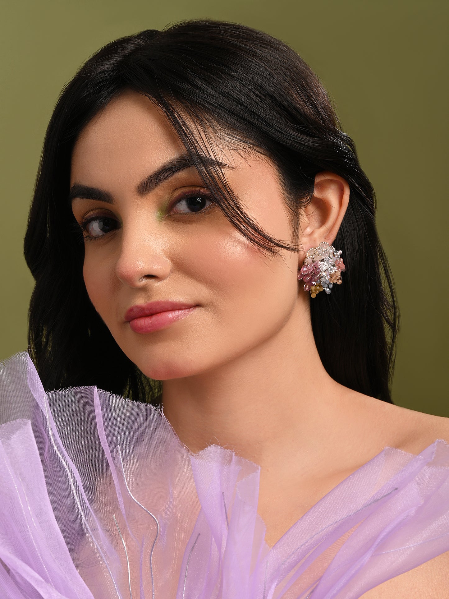 Colourful Crystal Button Earrings For Haldi Mehendi Wedding