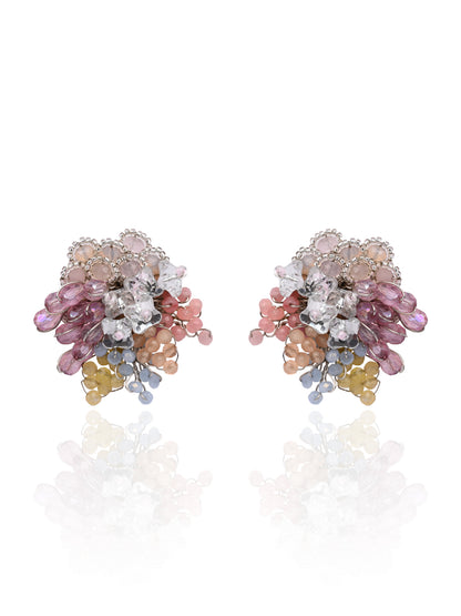 Colourful Crystal Button Earrings For Haldi Mehendi Wedding