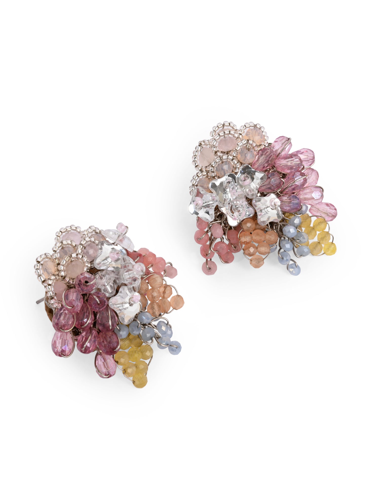 Colourful Crystal Button Earrings For Haldi Mehendi Wedding