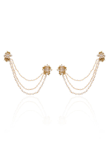Golden Stud And Cuff With Connector Statement Earrings With Kundan Setting