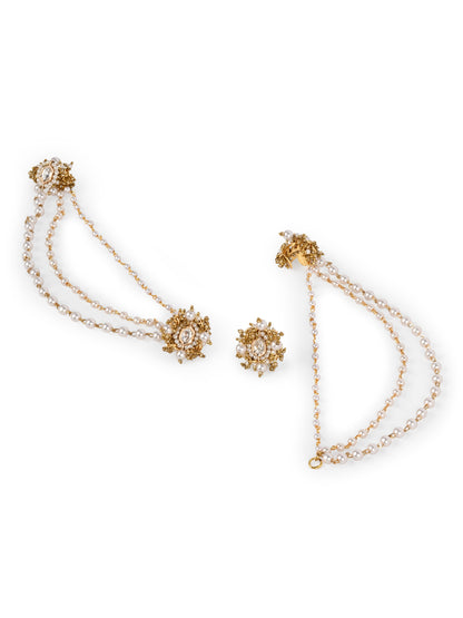 Golden Stud And Cuff With Connector Statement Earrings With Kundan Setting