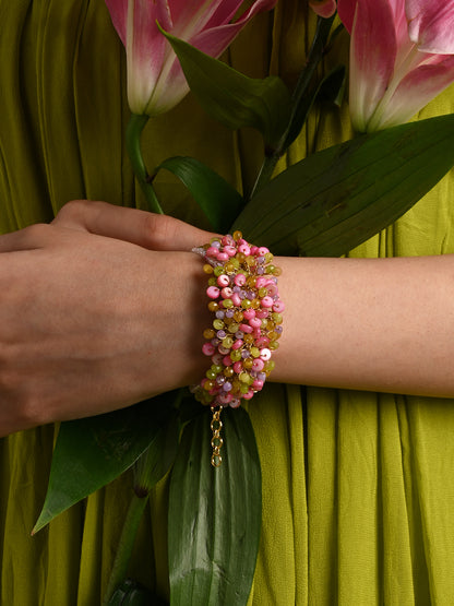 Rose Pink Green Fashion Adjustable Bangle Bracelet For Women