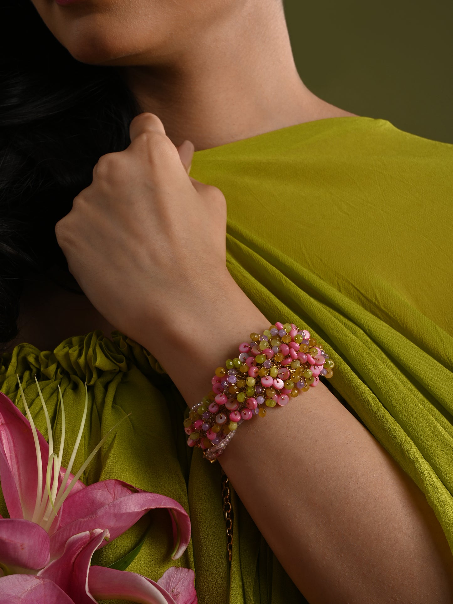 Rose Pink Green Fashion Adjustable Bangle Bracelet For Women