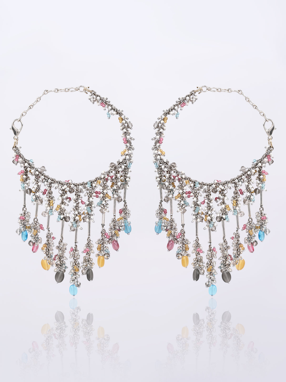 Silver Toned Mini Kaleera With Pearls In The Hangings In Silver Chain