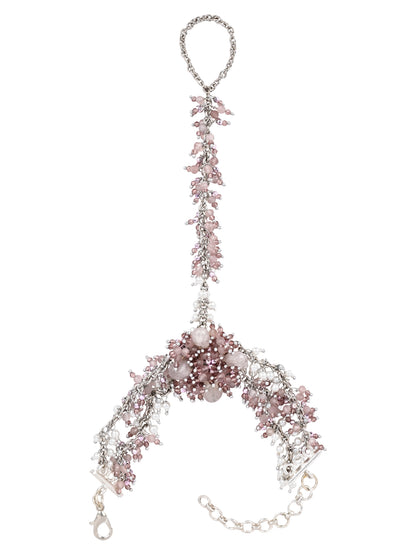 Handcrafted Pink Crystal & Pearl Haath Phool Bracelet Statement Hand Harness for Women