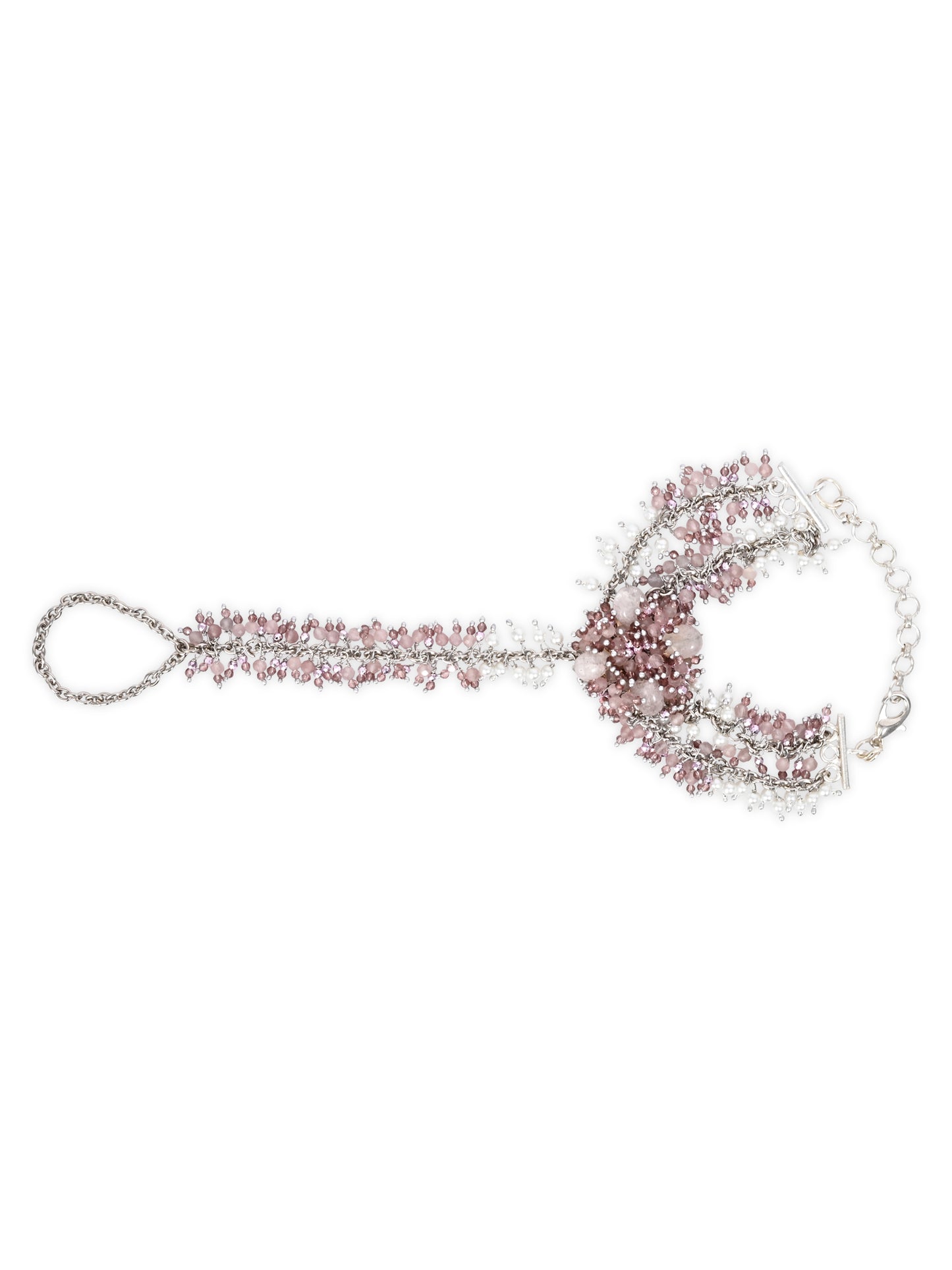 Handcrafted Pink Crystal & Pearl Haath Phool Bracelet Statement Hand Harness for Women