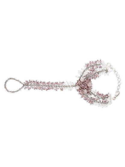Handcrafted Pink Crystal & Pearl Haath Phool Bracelet Statement Hand Harness for Women