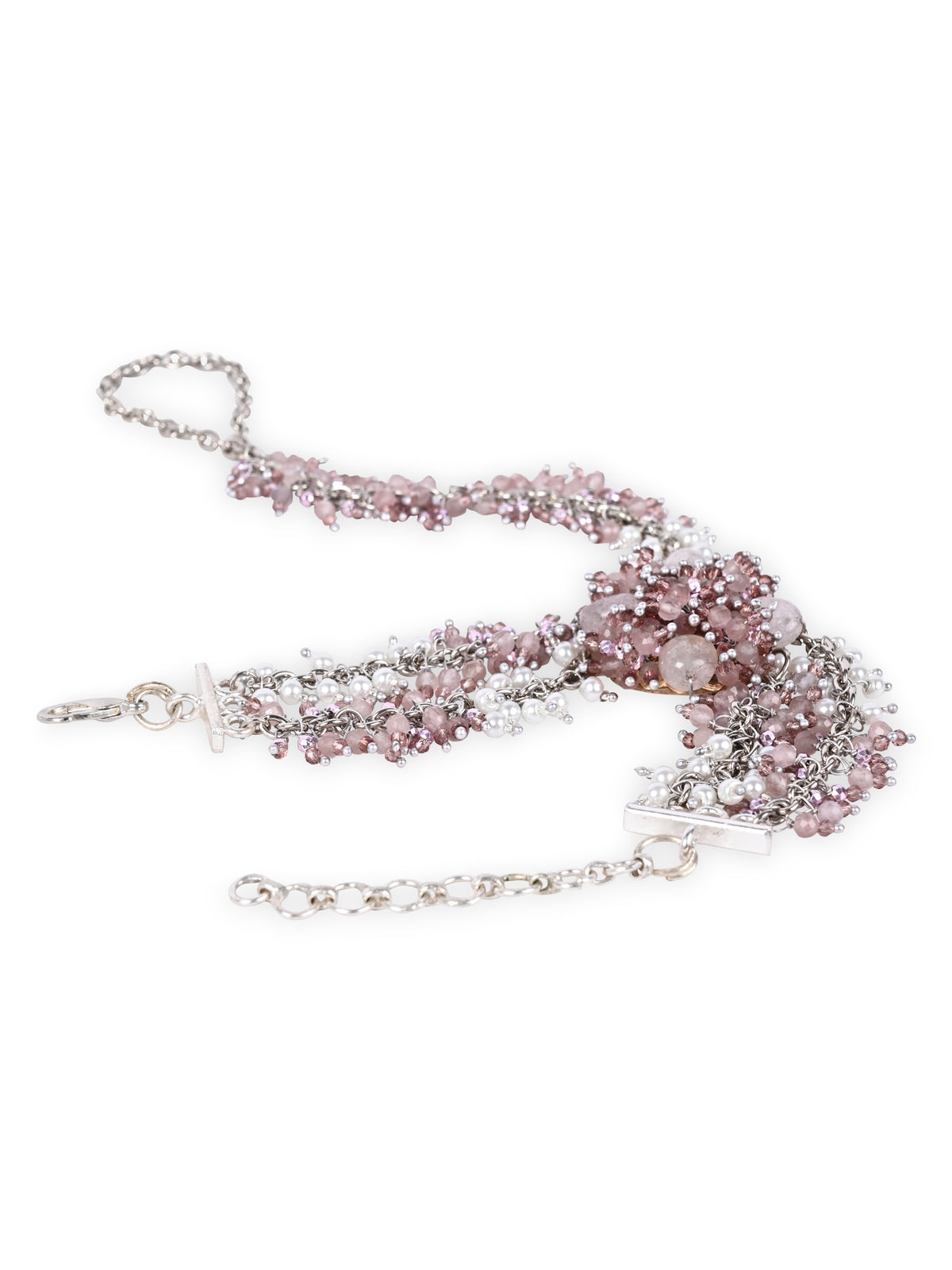 Handcrafted Pink Crystal & Pearl Haath Phool Bracelet Statement Hand Harness for Women
