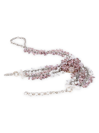 Handcrafted Pink Crystal & Pearl Haath Phool Bracelet Statement Hand Harness for Women