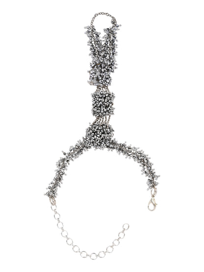 Silver Statement Hand Harness Bracelet with Ring | Statement Hathphool Hand Chain | Bridal & Festive Silver Jewellery