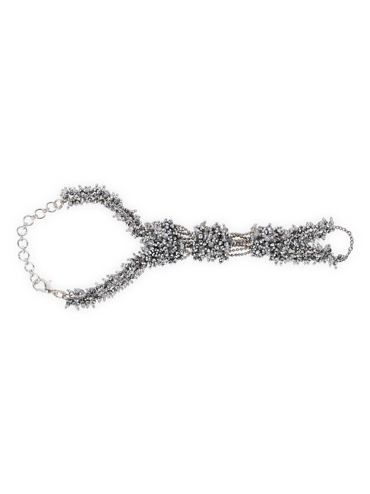 Silver Statement Hand Harness Bracelet with Ring | Statement Hathphool Hand Chain | Bridal & Festive Silver Jewellery