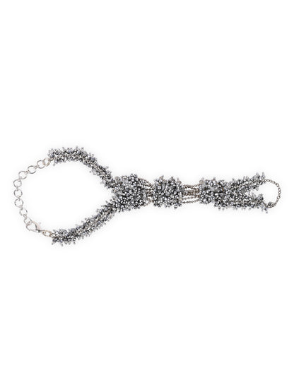 Silver Statement Hand Harness Bracelet with Ring | Statement Hathphool Hand Chain | Bridal & Festive Silver Jewellery